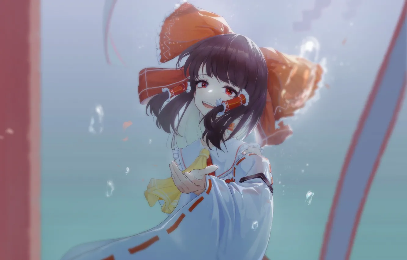 Photo wallpaper girl, under water, Touhou Project, Reimu Hakurei