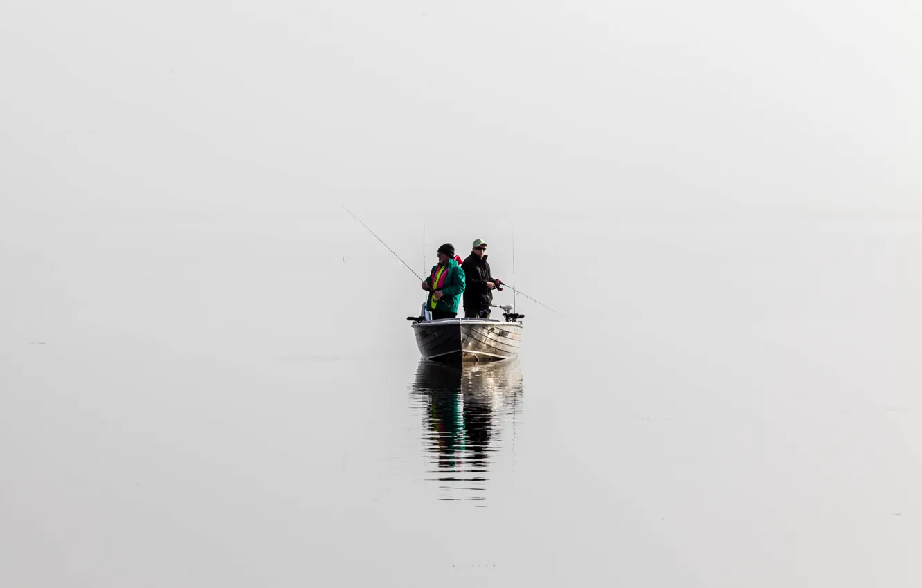 Photo wallpaper river, boat, fishermen