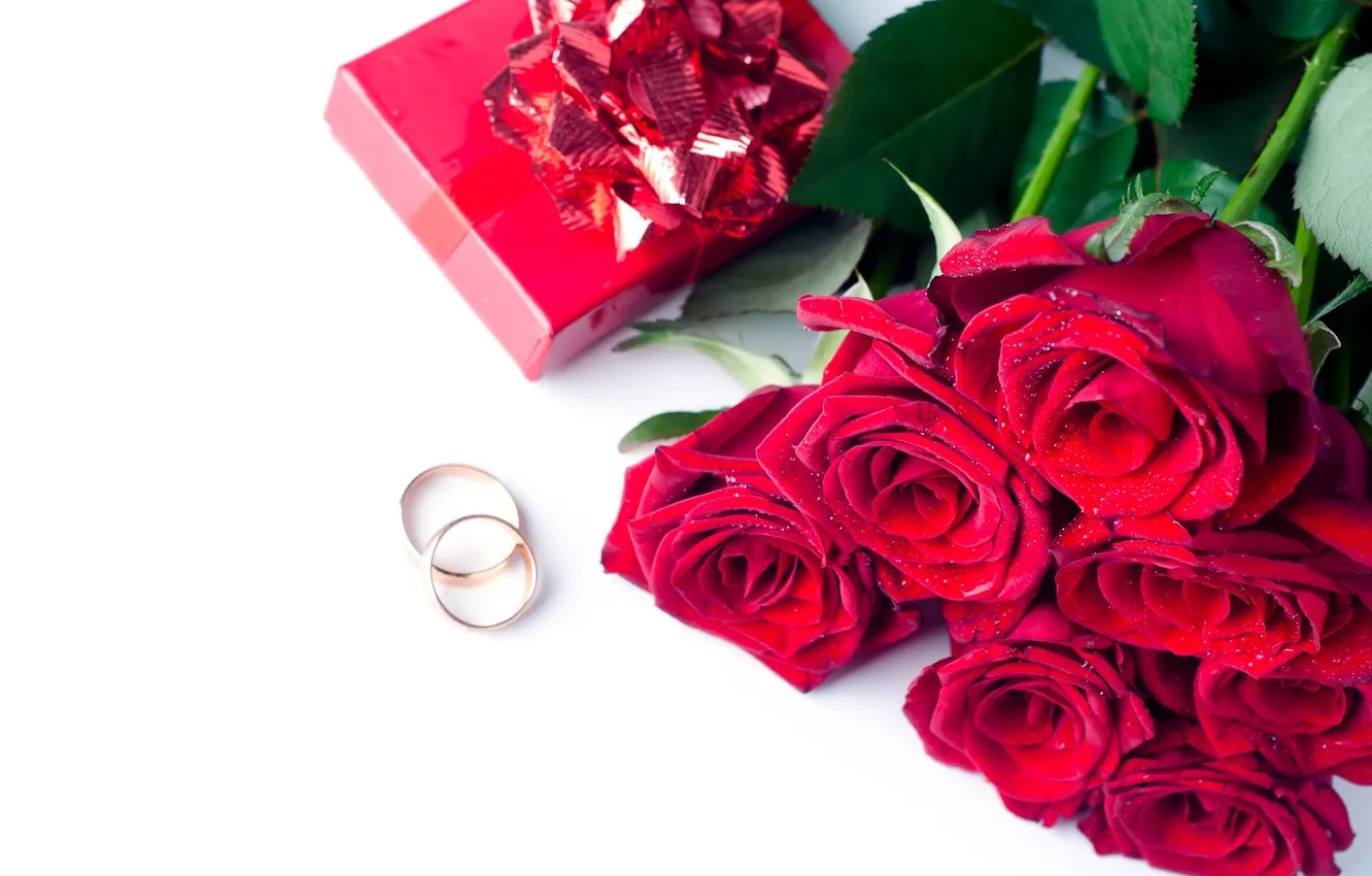 Photo wallpaper roses, ring, red, box