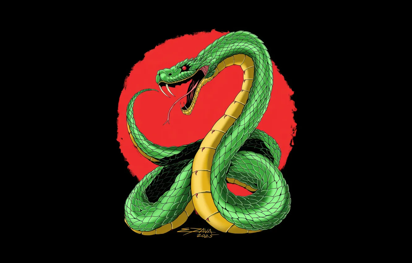 Photo wallpaper green, Snake, dragon, venomous