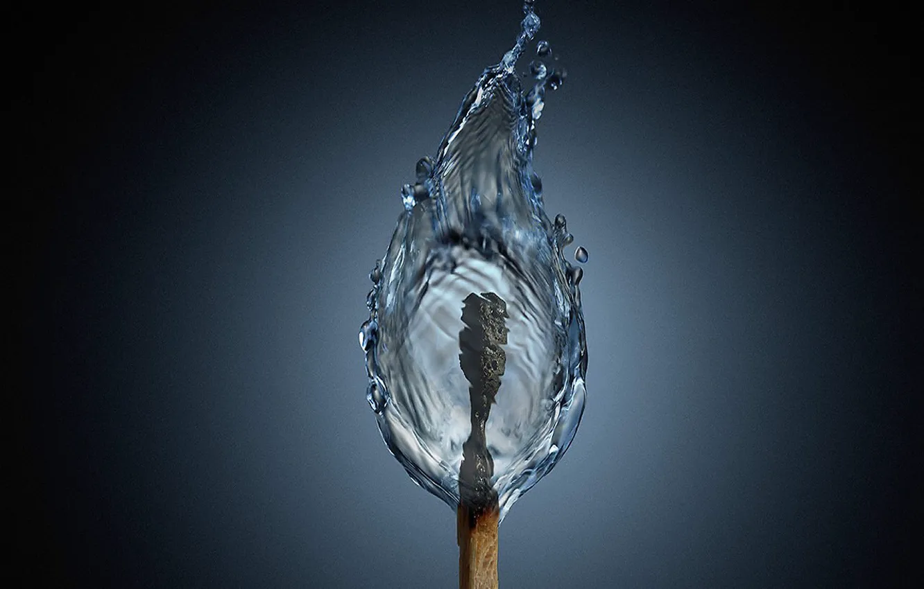 Photo wallpaper matches, minimalism, Water fire