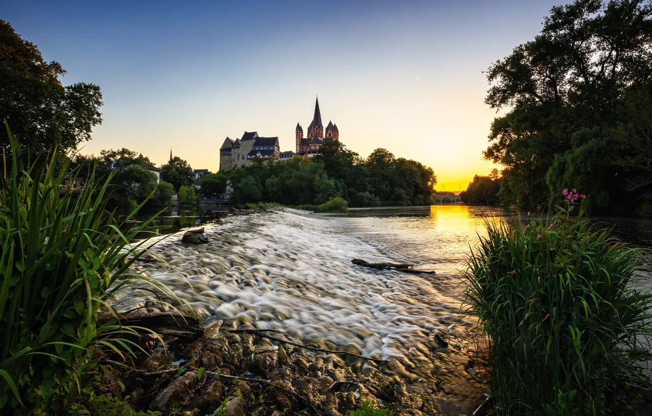 Photo wallpaper river, castle, shore