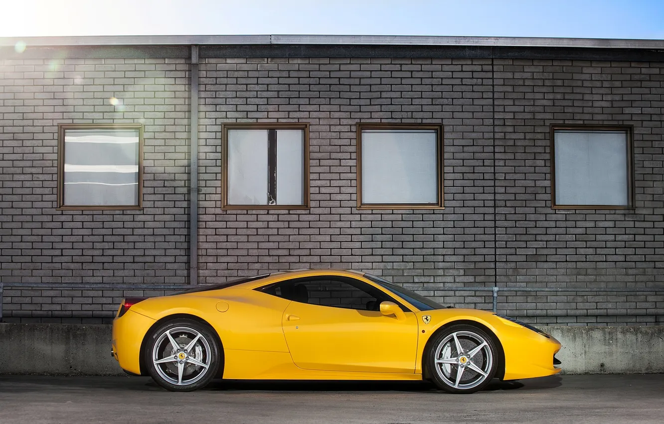 Photo wallpaper the sky, yellow, building, window, Italy, profile, Ferrari, Ferrari
