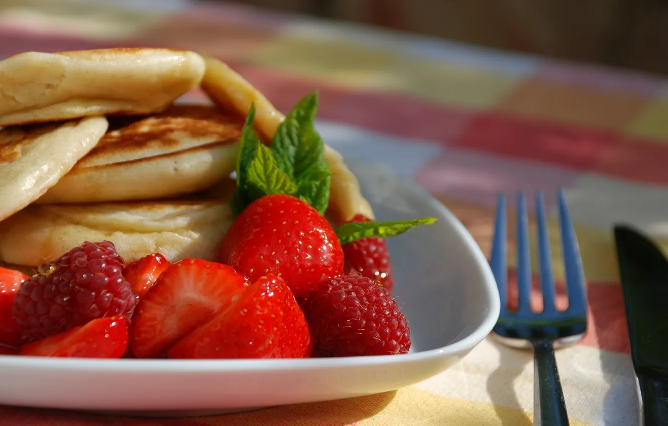 Photo wallpaper berries, strawberry, pancakes