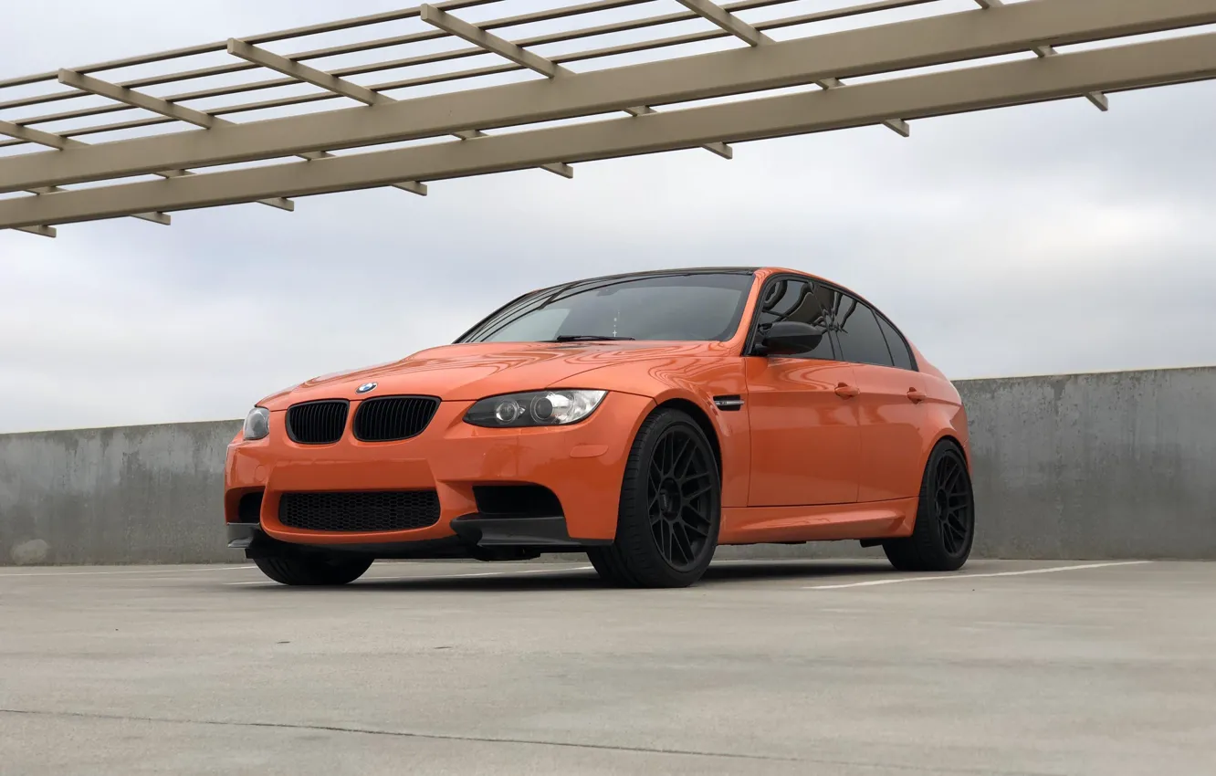 Photo wallpaper BMW, Orange, Parking, E90, M3