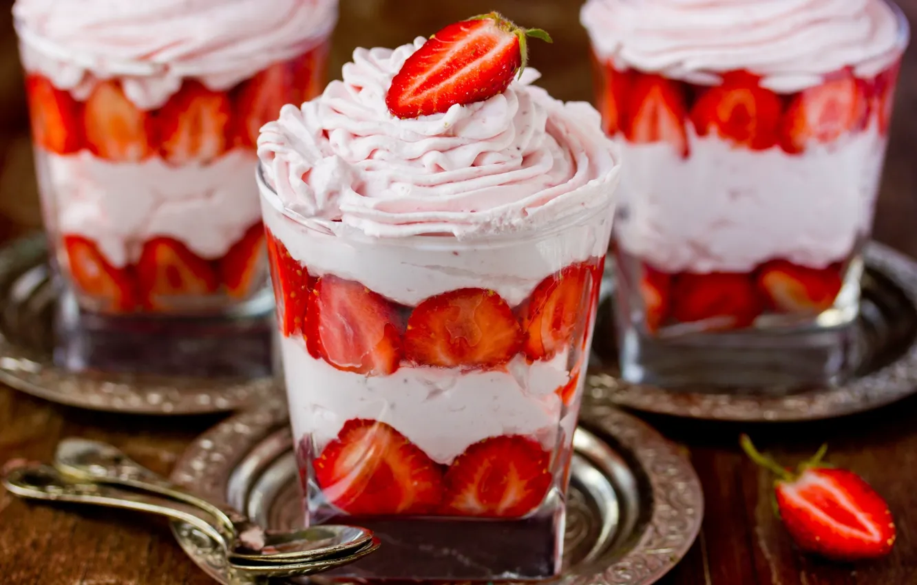 Photo wallpaper cream, strawberry, dessert, mousse