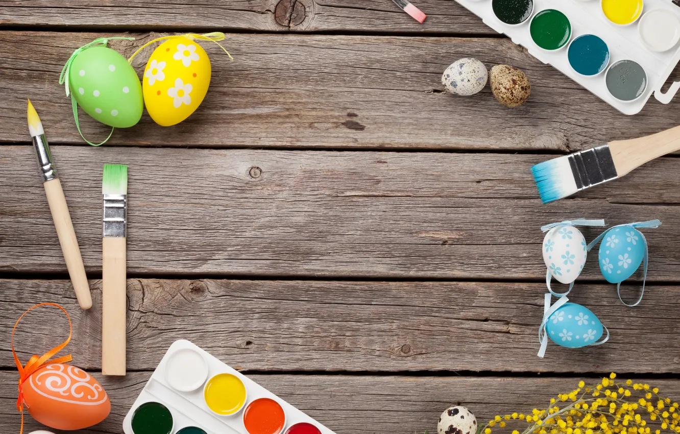 Photo wallpaper holiday, paint, eggs, Easter, brush, Easter, Mimosa