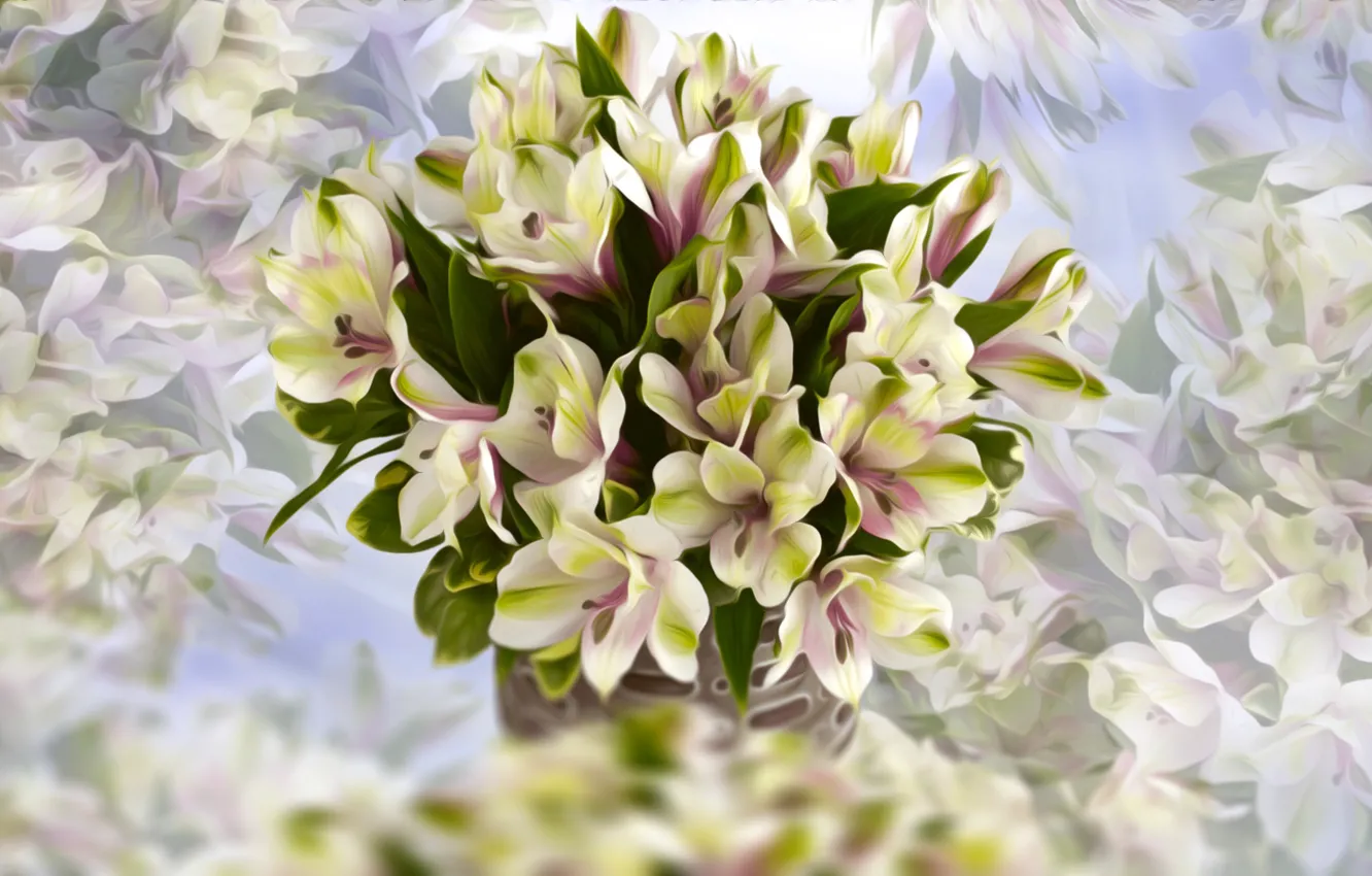 Photo wallpaper Graphics, Flowers, Vase, Bukiet, Violet