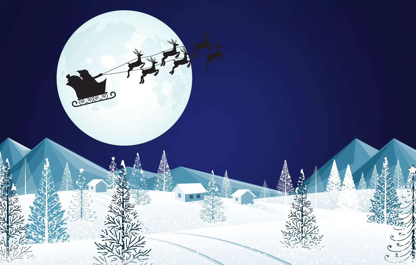 Photo wallpaper The moon, Christmas, Silhouette, Background, New year, Holiday, Santa Claus, Art
