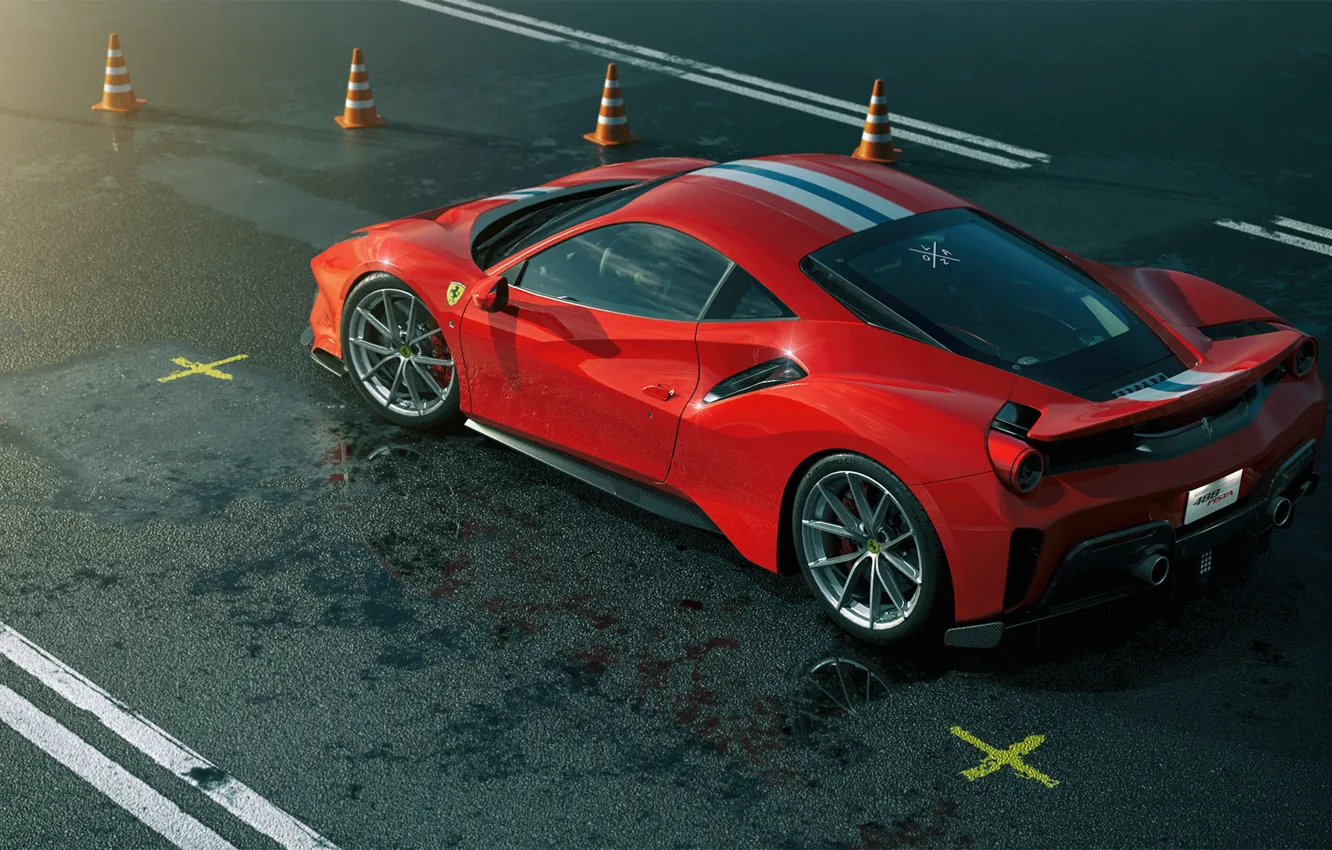 Photo wallpaper Red, Auto, Machine, Ferrari, Supercar, Rendering, Sports car, Vehicles