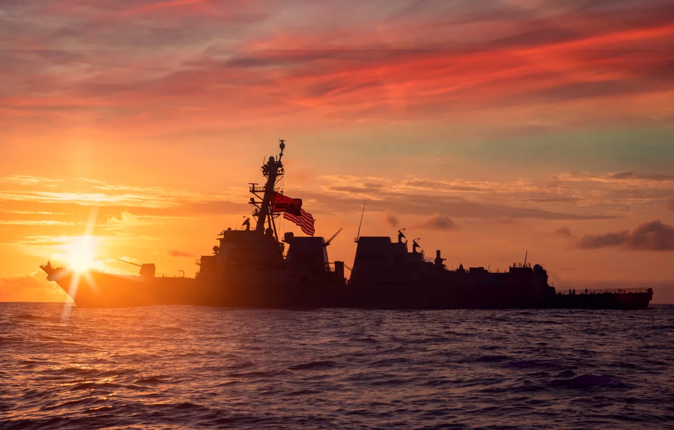 Photo wallpaper sunset, destroyer, USS Paul Ignatius