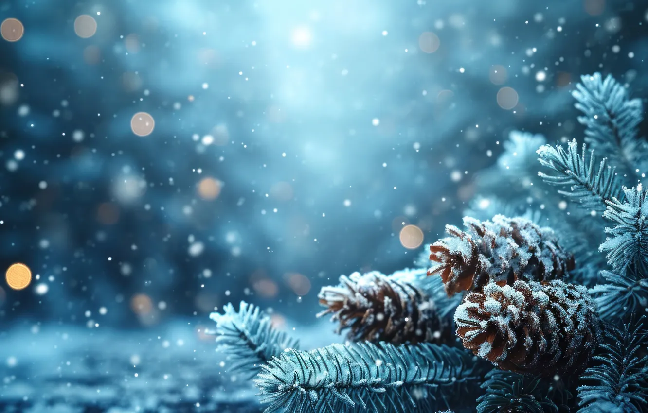 Photo wallpaper winter, snow, branches, nature, new year, texture, Christmas, haze