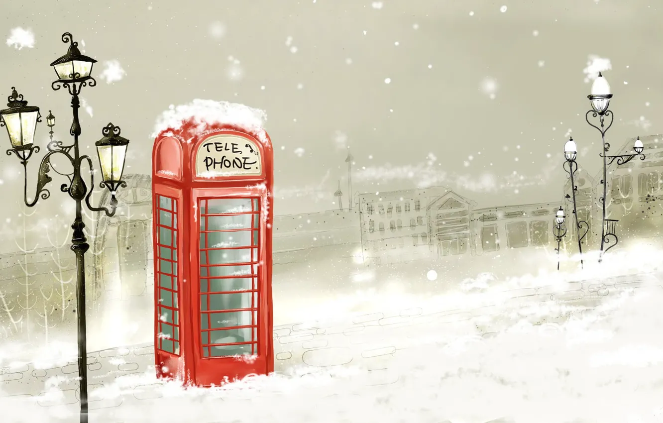 Photo wallpaper snow, figure, Winter, lantern, phone