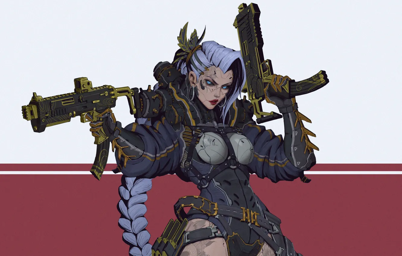 Photo wallpaper girl, weapons, art