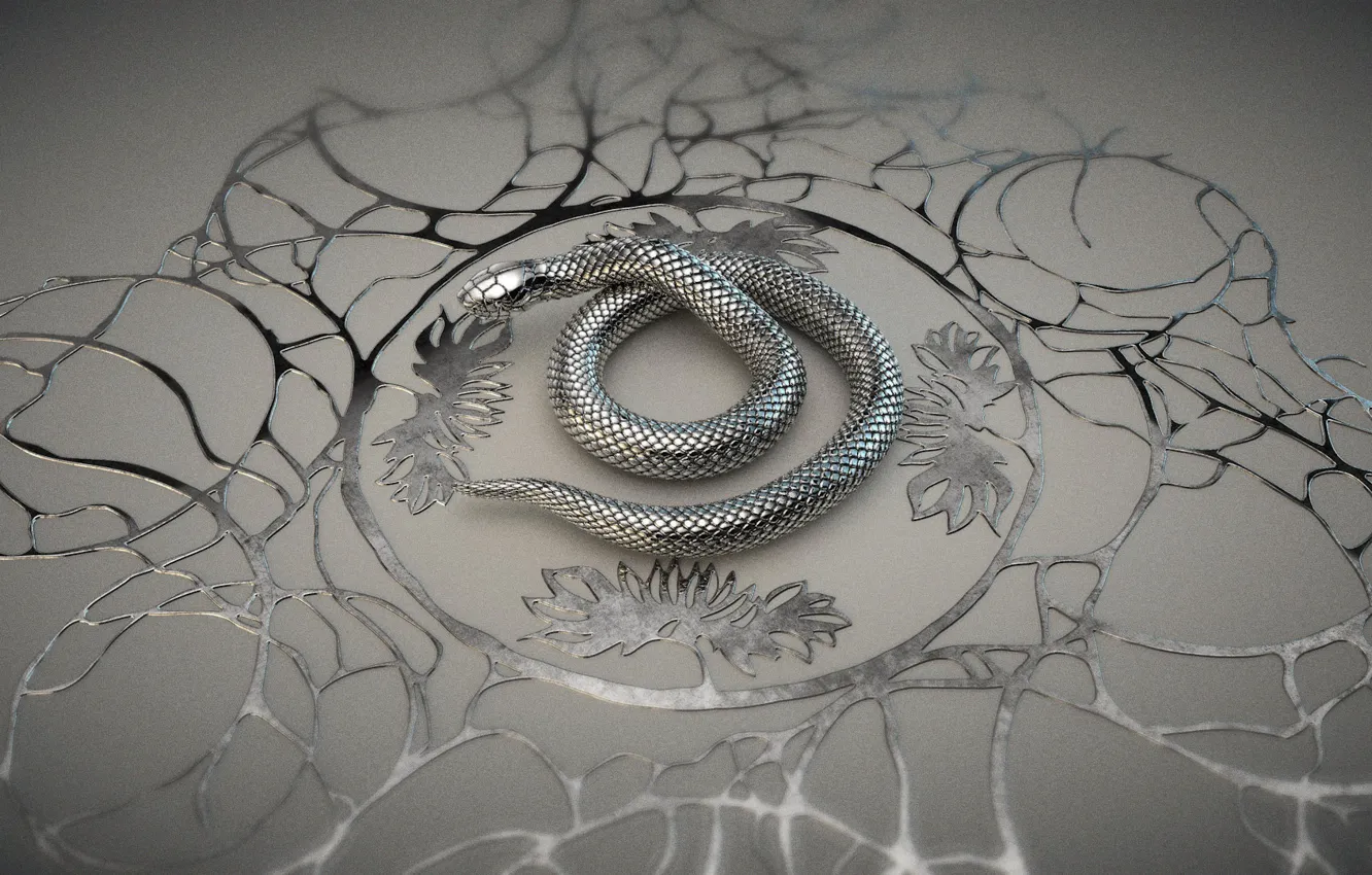 Photo wallpaper metal, pattern, snake, scales, art, figures