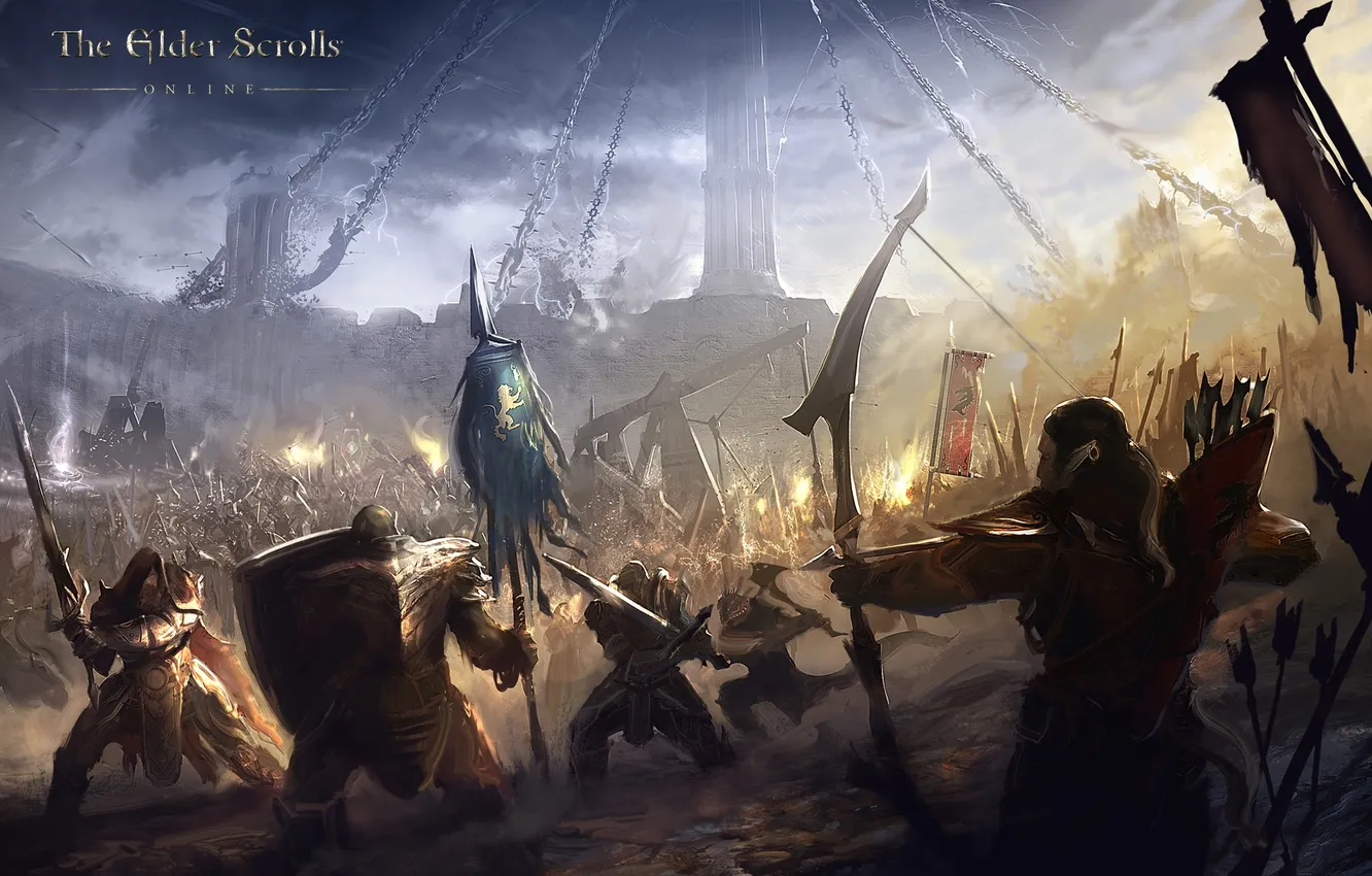 Photo wallpaper battle, concept art, The Elder Scrolls, fantasy art, The Elder Scrolls Online