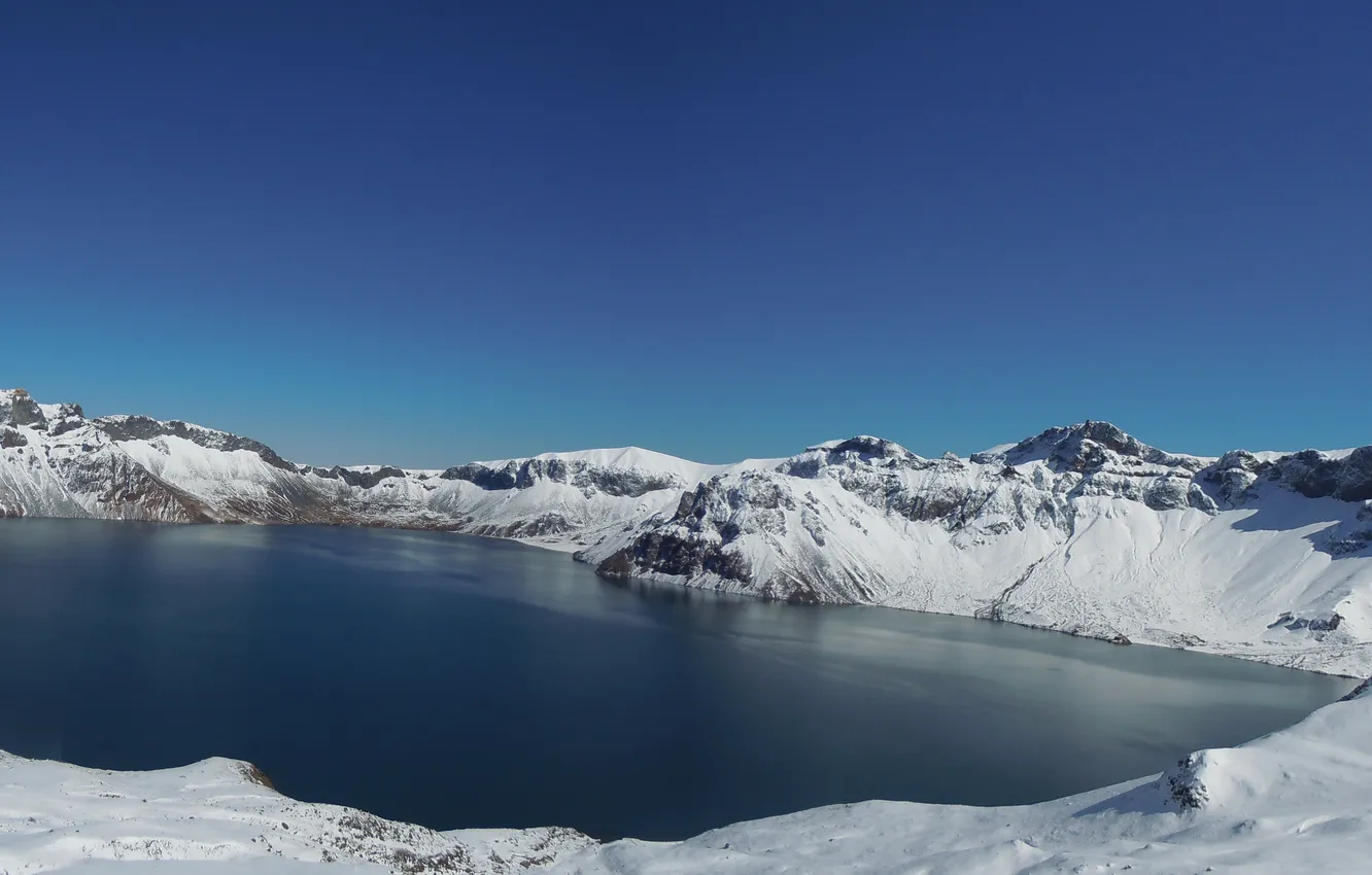 Photo wallpaper winter, water, snow, landscape, mountains, nature, lake, photo