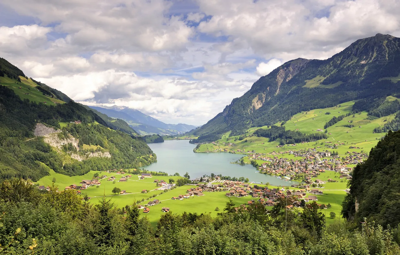 Photo wallpaper lake, Switzerland, the village, Canton, Obwalden