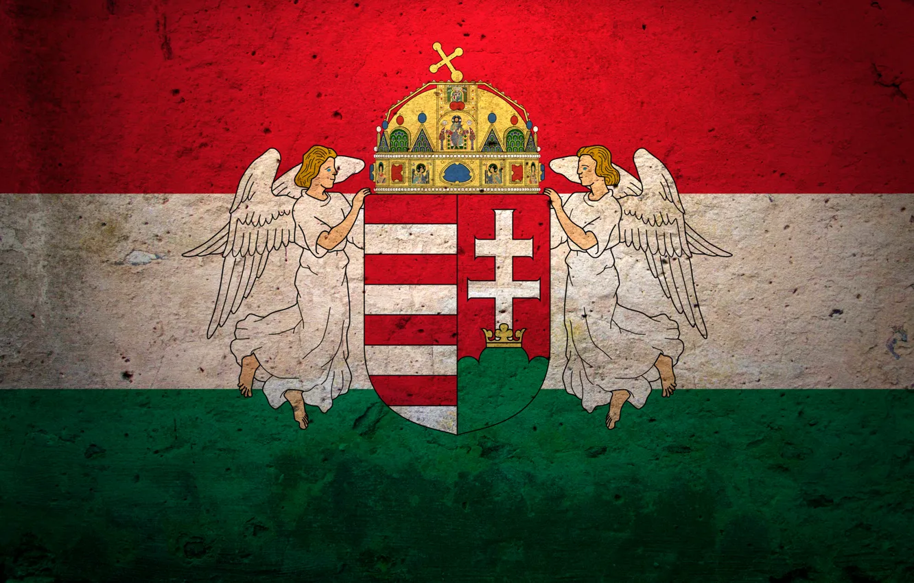 Photo wallpaper color, angels, flag, coat of arms, Hungary, Hungary