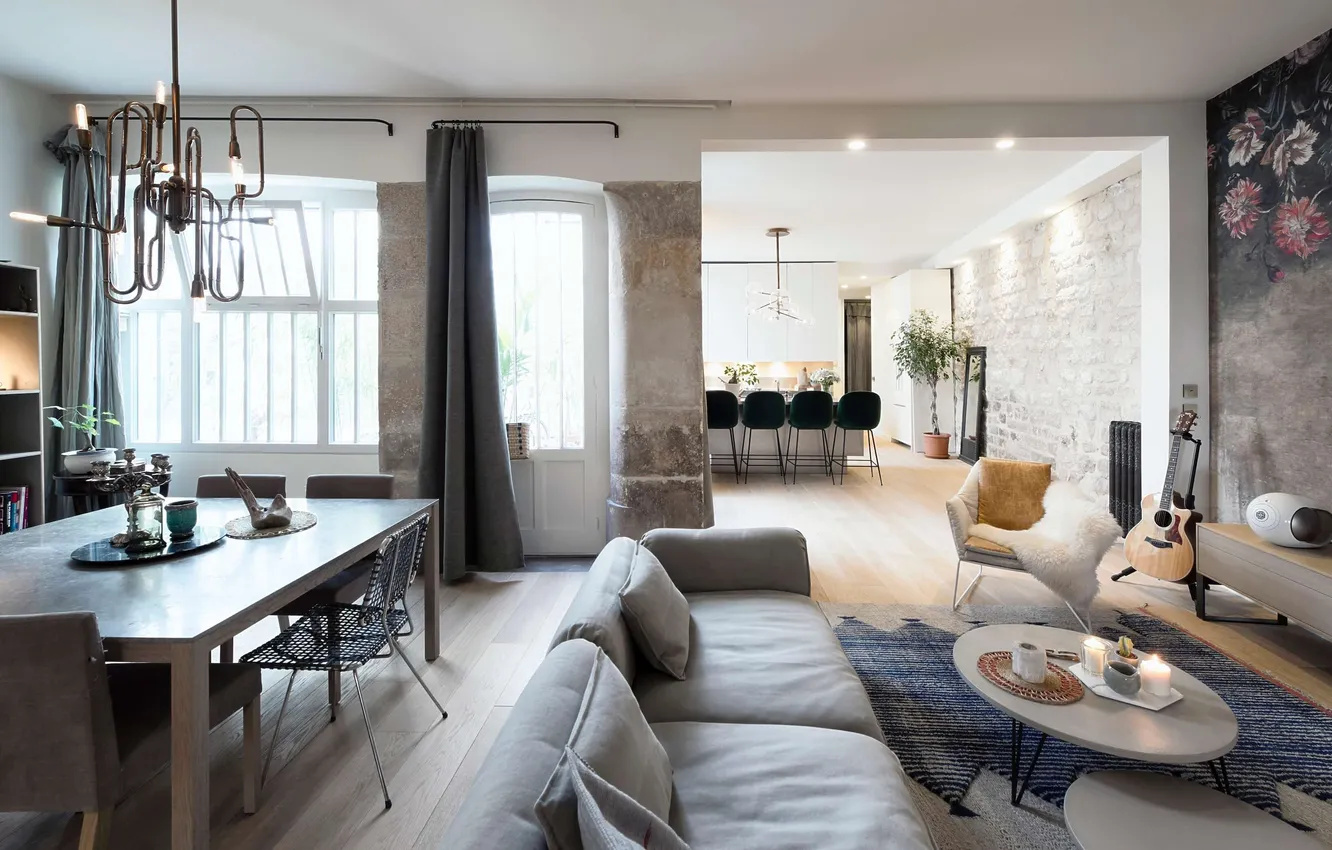 Photo wallpaper design, space, style, interior, kitchen, living room, dining room, loft