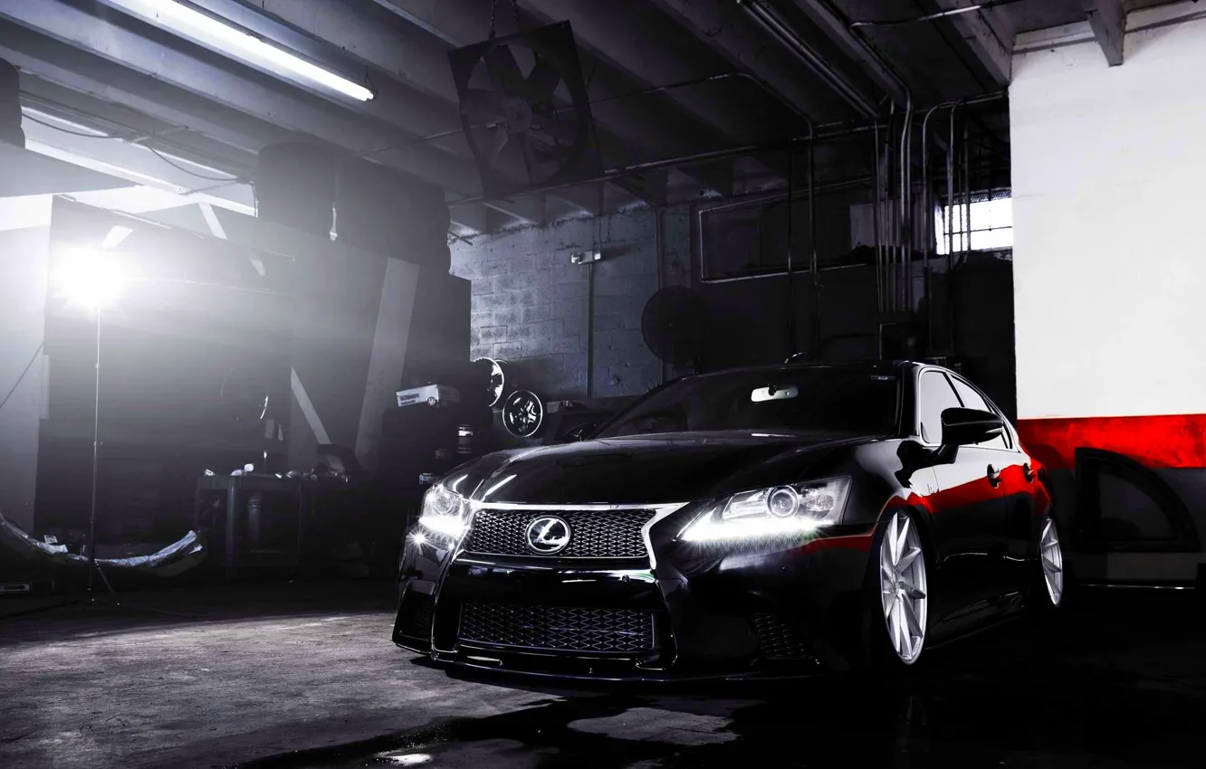 Photo wallpaper Lexus, wheels, black, vossen, frontside, GS 350