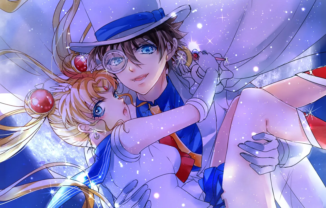 Photo wallpaper girl, anime, art, guy, crossover, sailor moon, tsukino usagi, magic kaito