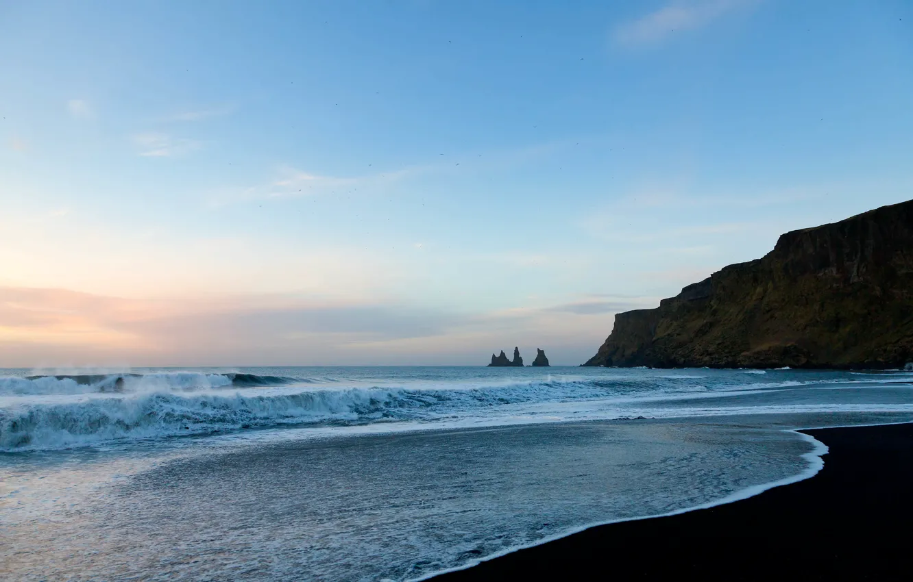 Photo wallpaper The sky, Water, Sand, Clouds, The ocean, Beach, Rocks, Wave