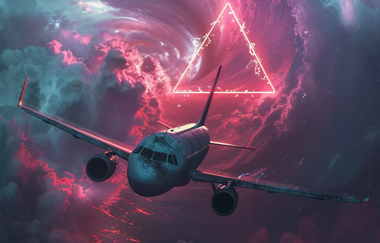 Photo wallpaper The plane, Liner, Flight, Clouds, The portal, Digital art, AI art, The Art of Artificial …