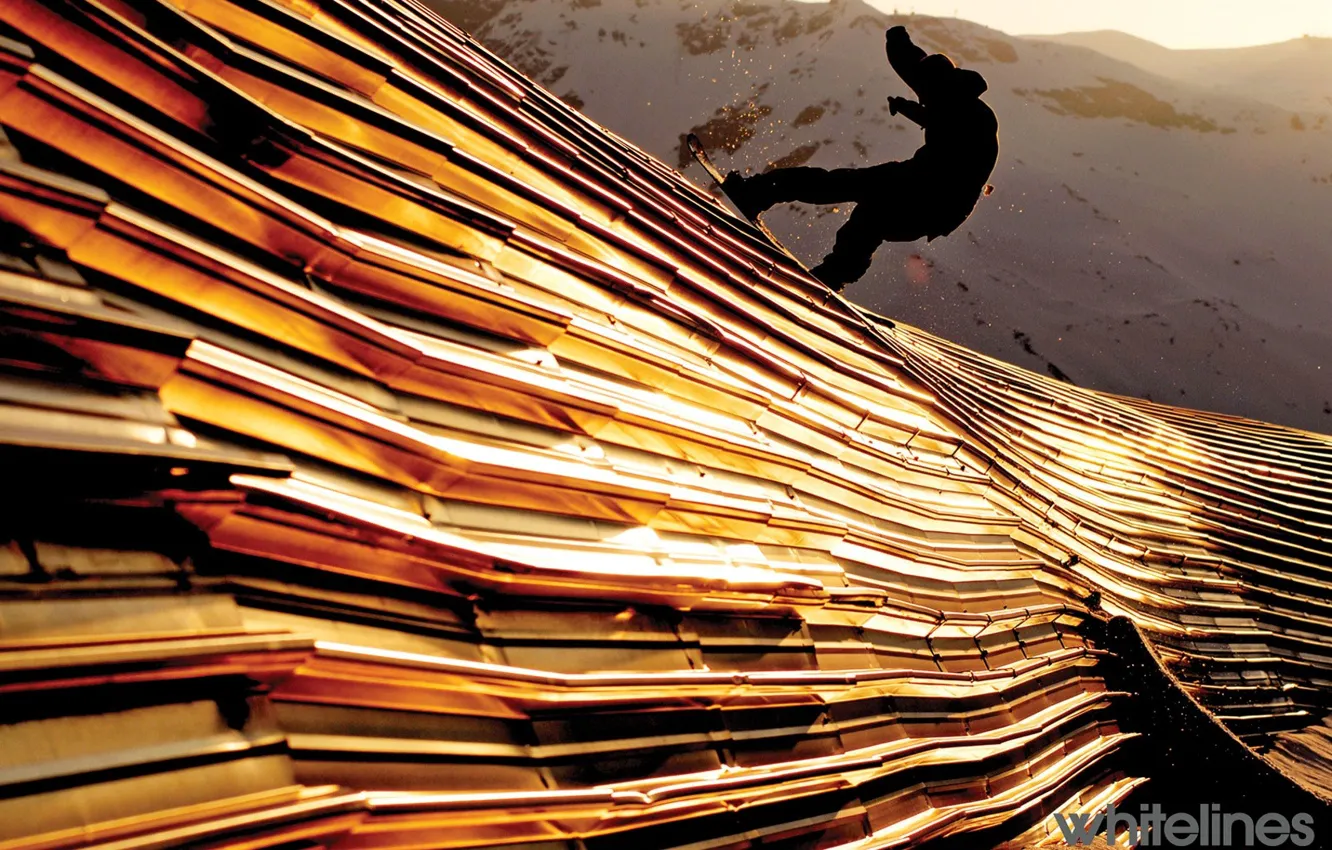 Photo wallpaper texture, silhouette, snowboarding