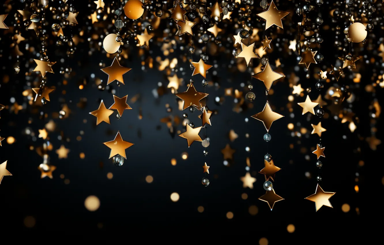 Photo wallpaper stars, decoration, new year, Christmas, golden, black, Christmas, stars