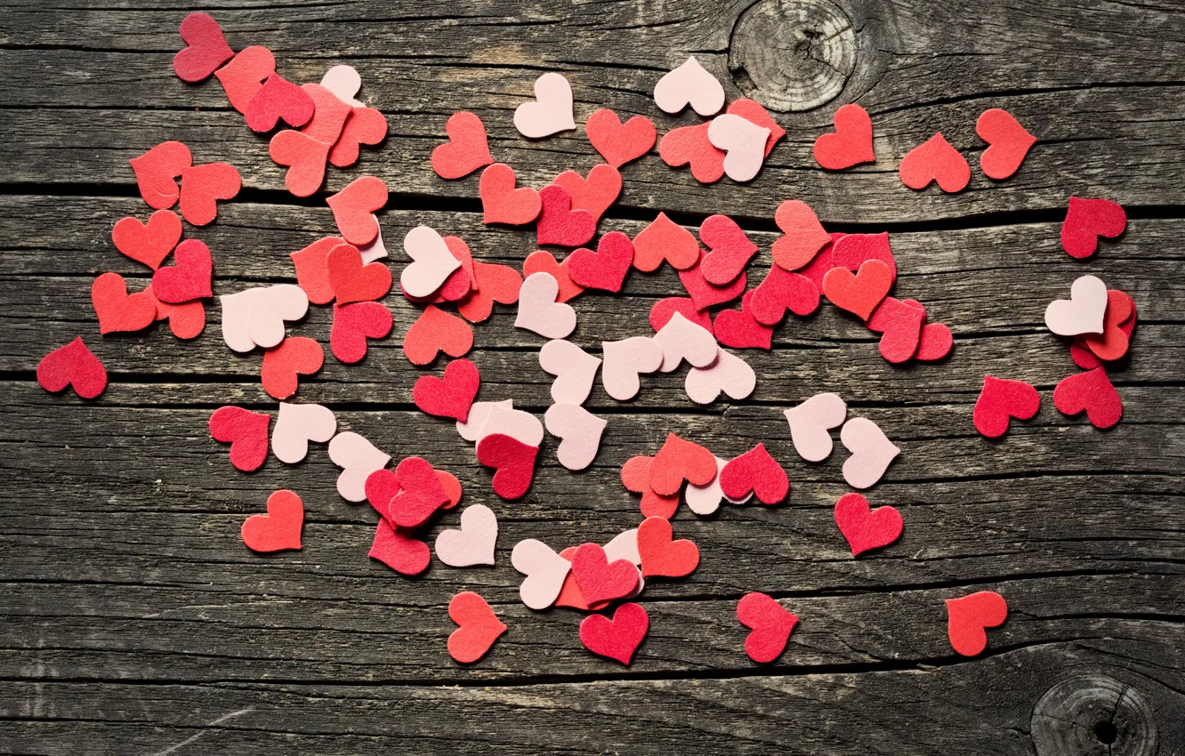 Photo wallpaper hearts, red, love, heart, wood, romantic, valentine`s day