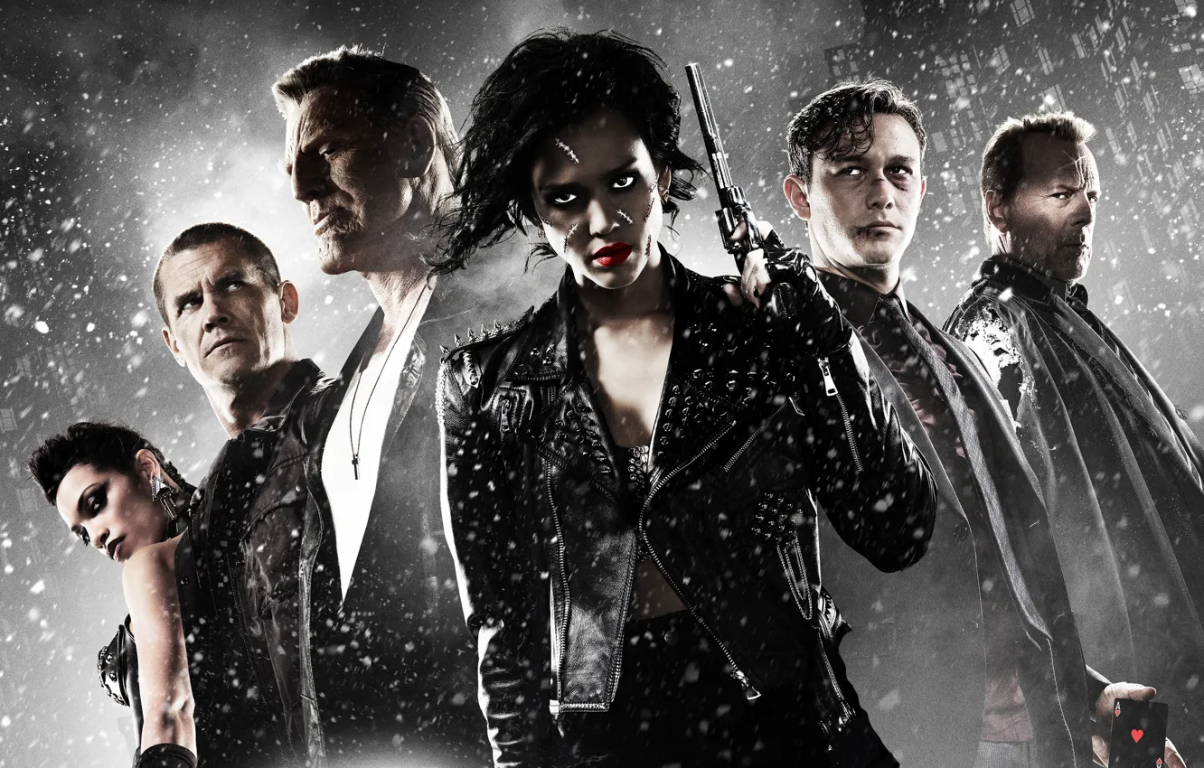 Photo wallpaper Jessica Alba, Bruce Willis, Rosario Dawson, Josh Brolin, Mickey Rourke, Johnny, Joseph Gordon-Levitt, A Dame …