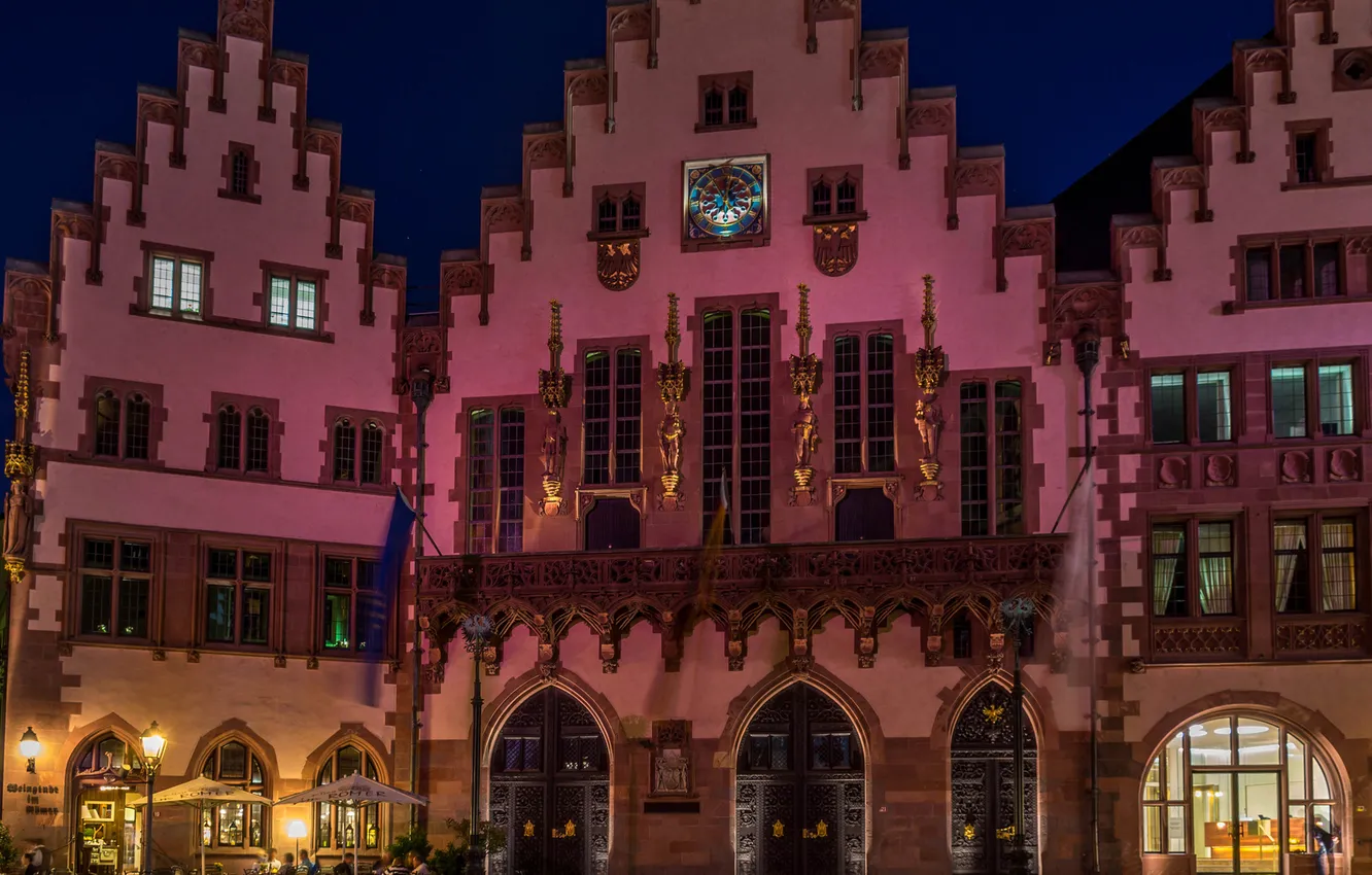 Photo wallpaper night, lights, street, home, Germany, Frankfurt am main, Römerberg
