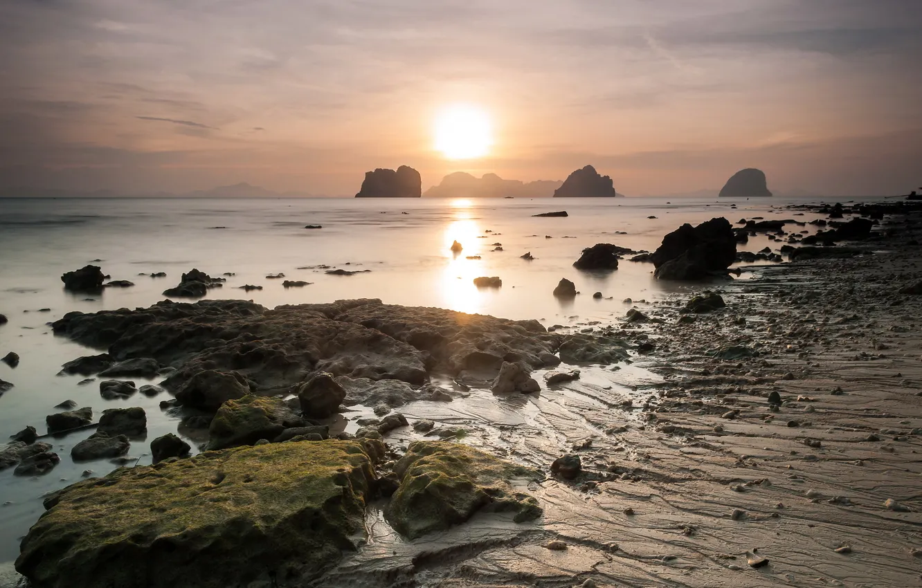 Photo wallpaper sea, landscape, sunset