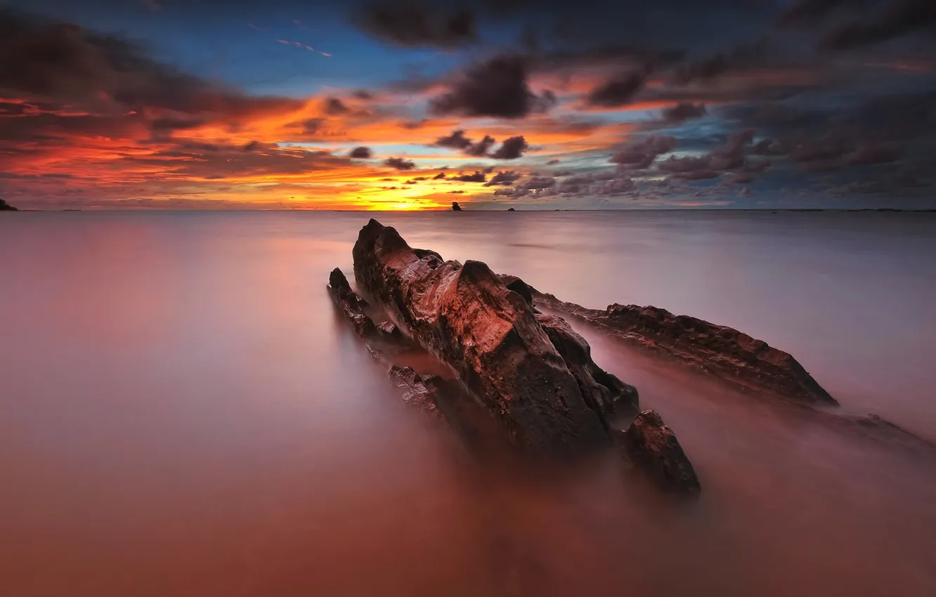 Photo wallpaper sea, sunset, rocks