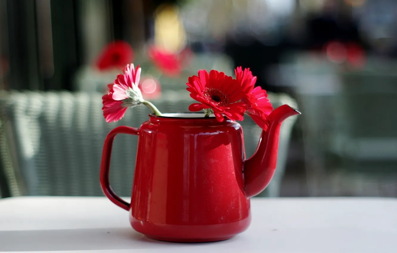 Photo wallpaper flowers, background, kettle