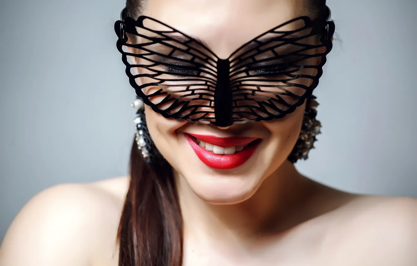 Photo wallpaper girl, decoration, face, smile, background, earrings, makeup, mask