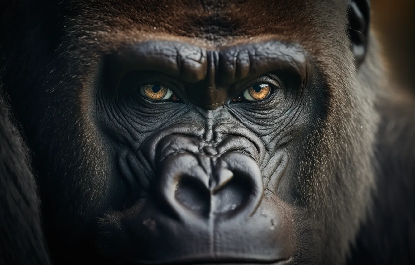 Photo wallpaper eyes, look, face, close-up, black, graphics, portrait, monkey