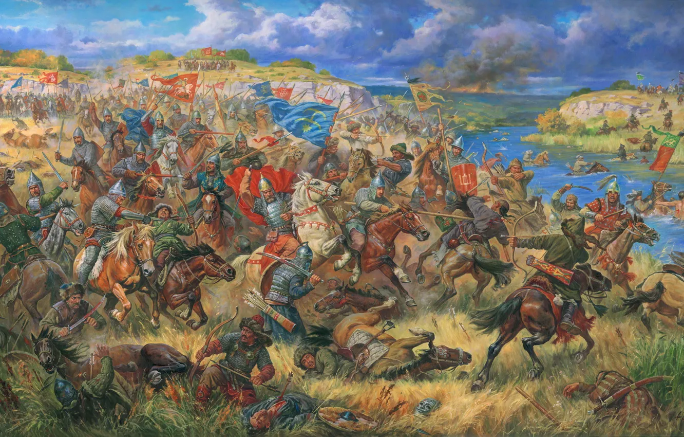 Photo wallpaper oil, picture, canvas, &ampquot;Prince Daniel ostrogski in the battle of Blue Waters, 1362&ampquot;, artist A. …