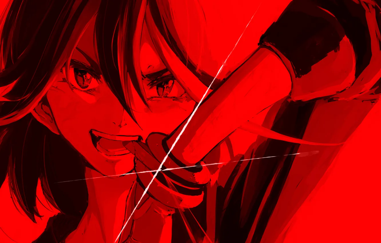 Photo wallpaper red, smile, black, anime, red, sword, black, character
