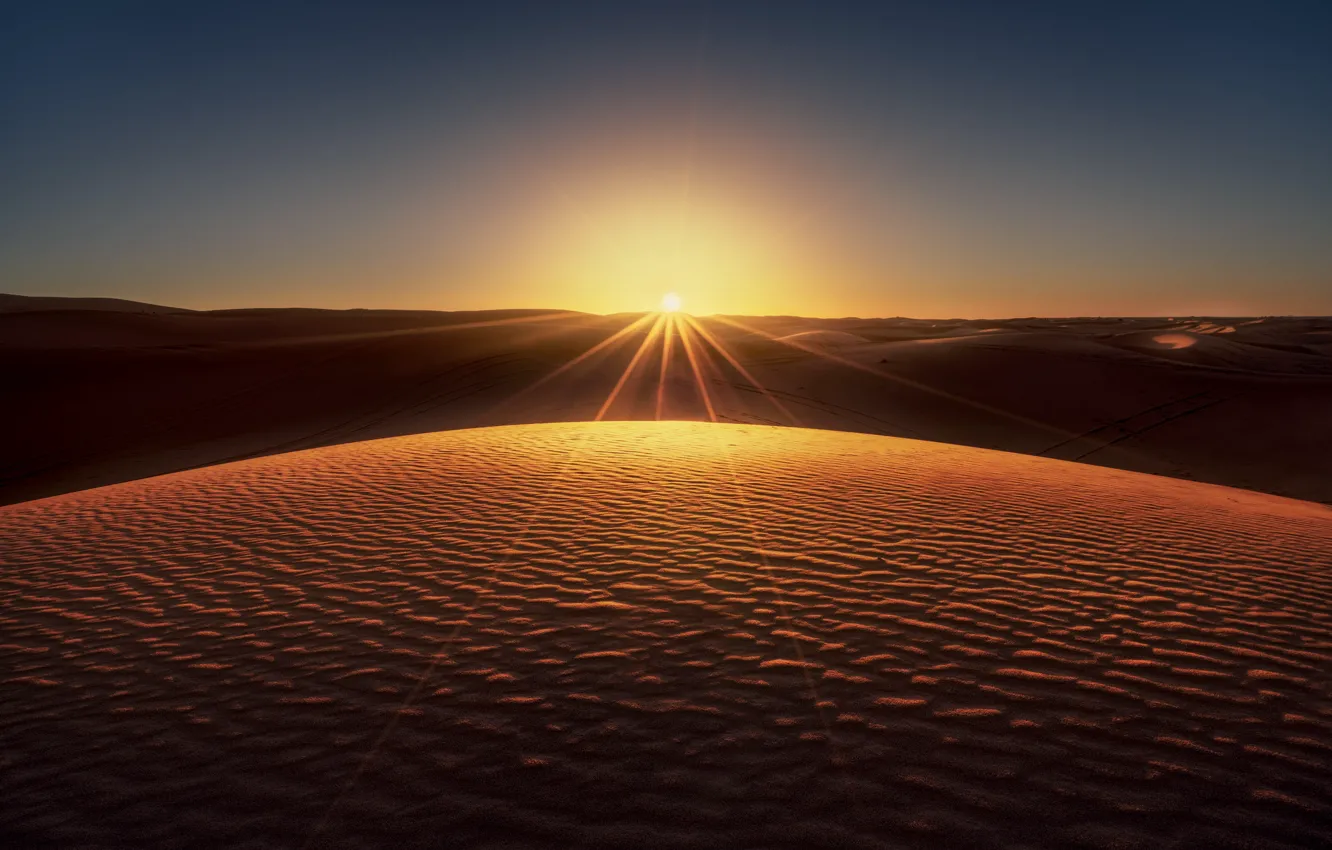 Photo wallpaper sand, desert, dunes, the sun, sunset