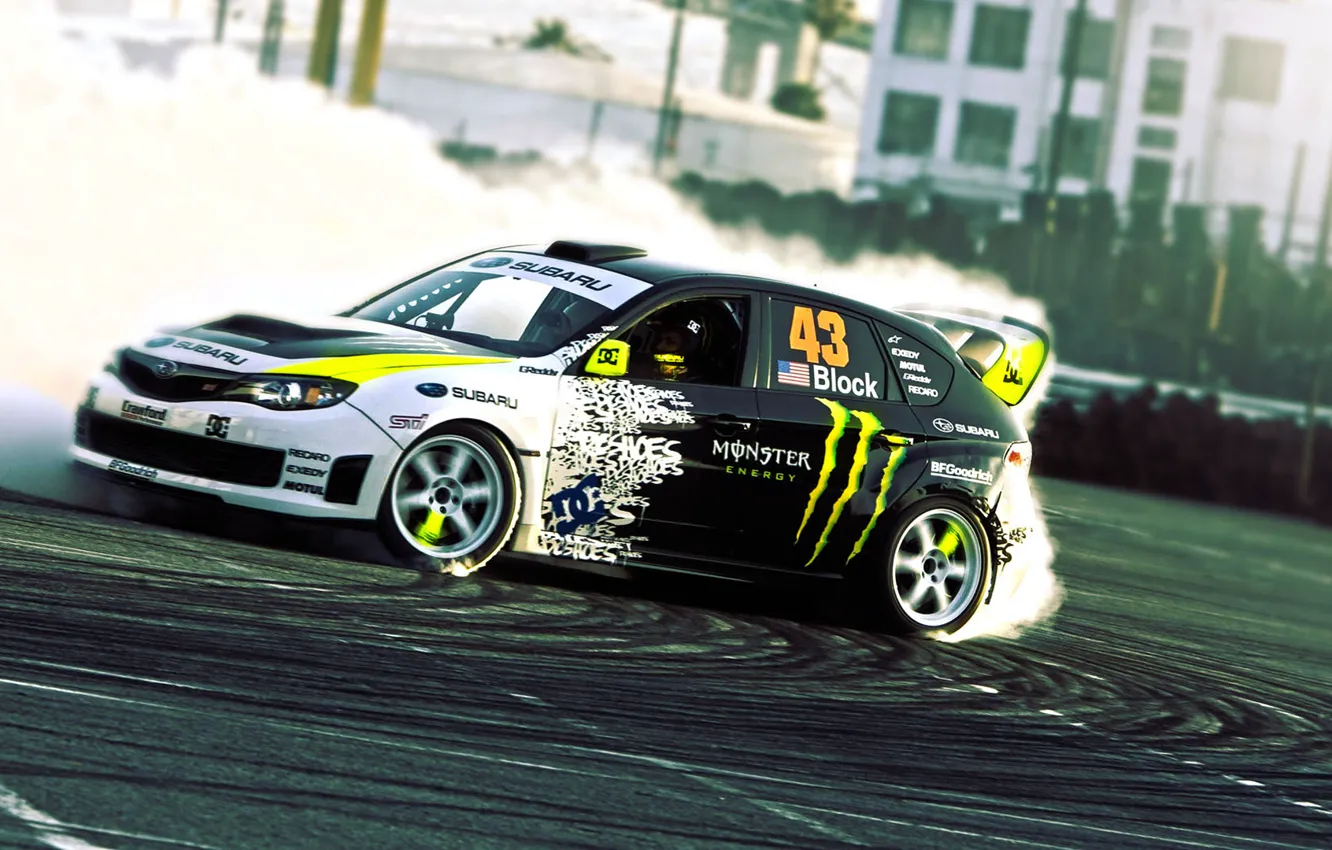 Photo wallpaper smoke, drift, drift, subaru, wrx, impreza, ken, block