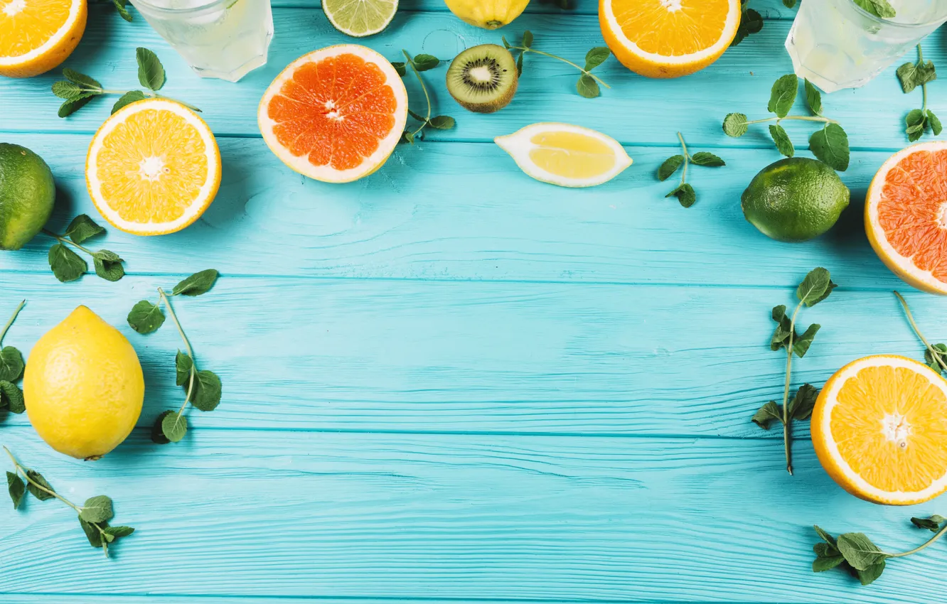Photo wallpaper orange, kiwi, citrus, mint