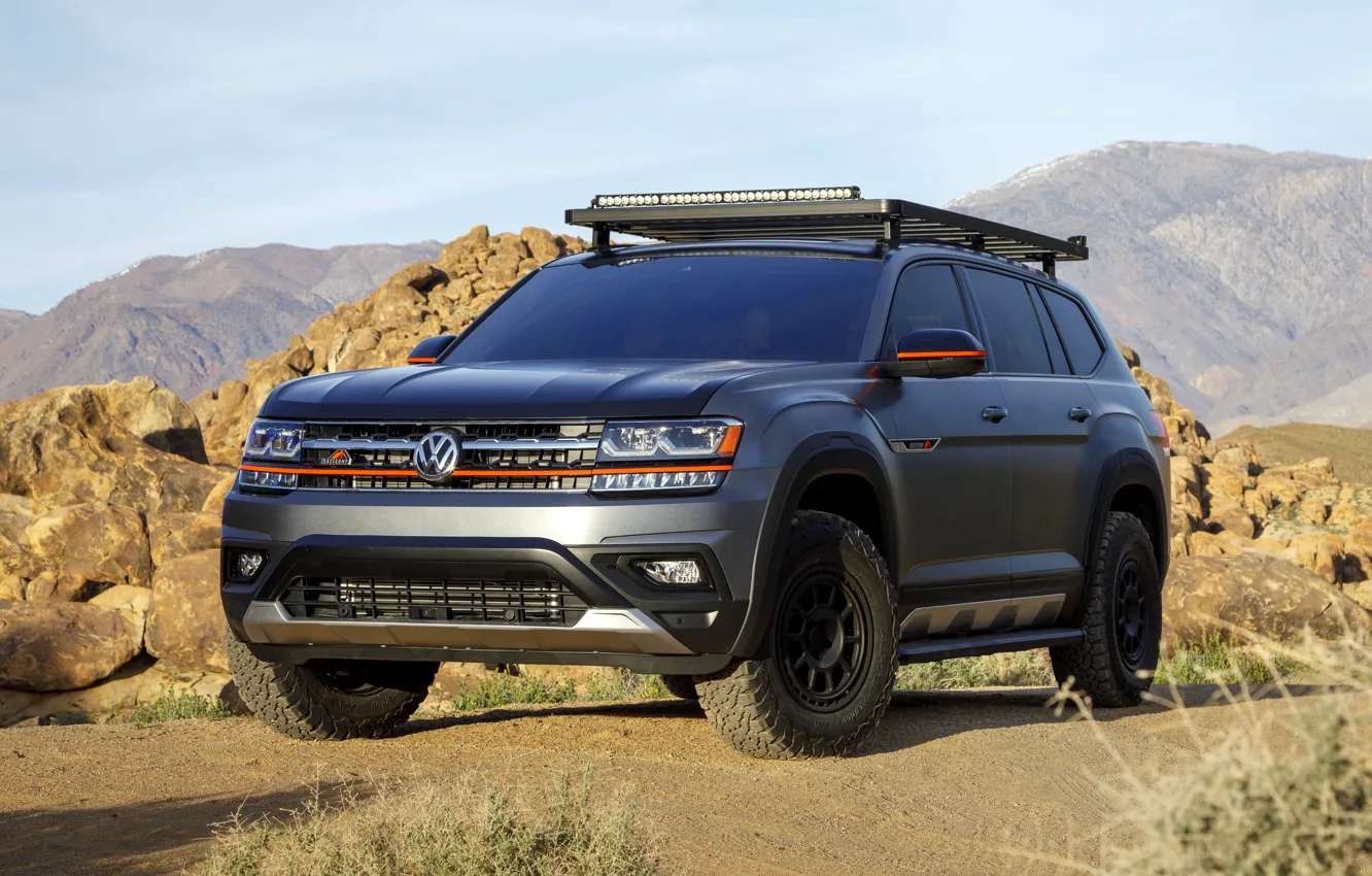 Photo wallpaper stones, rocks, Volkswagen, SUV, Atlas, 2019, dark gray, Basecamp Concept