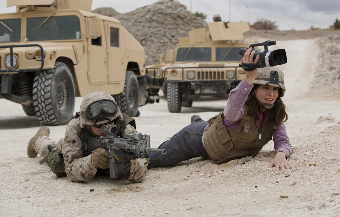 Photo wallpaper cinema, girl, gun, pistol, soldier, desert, military, weapon