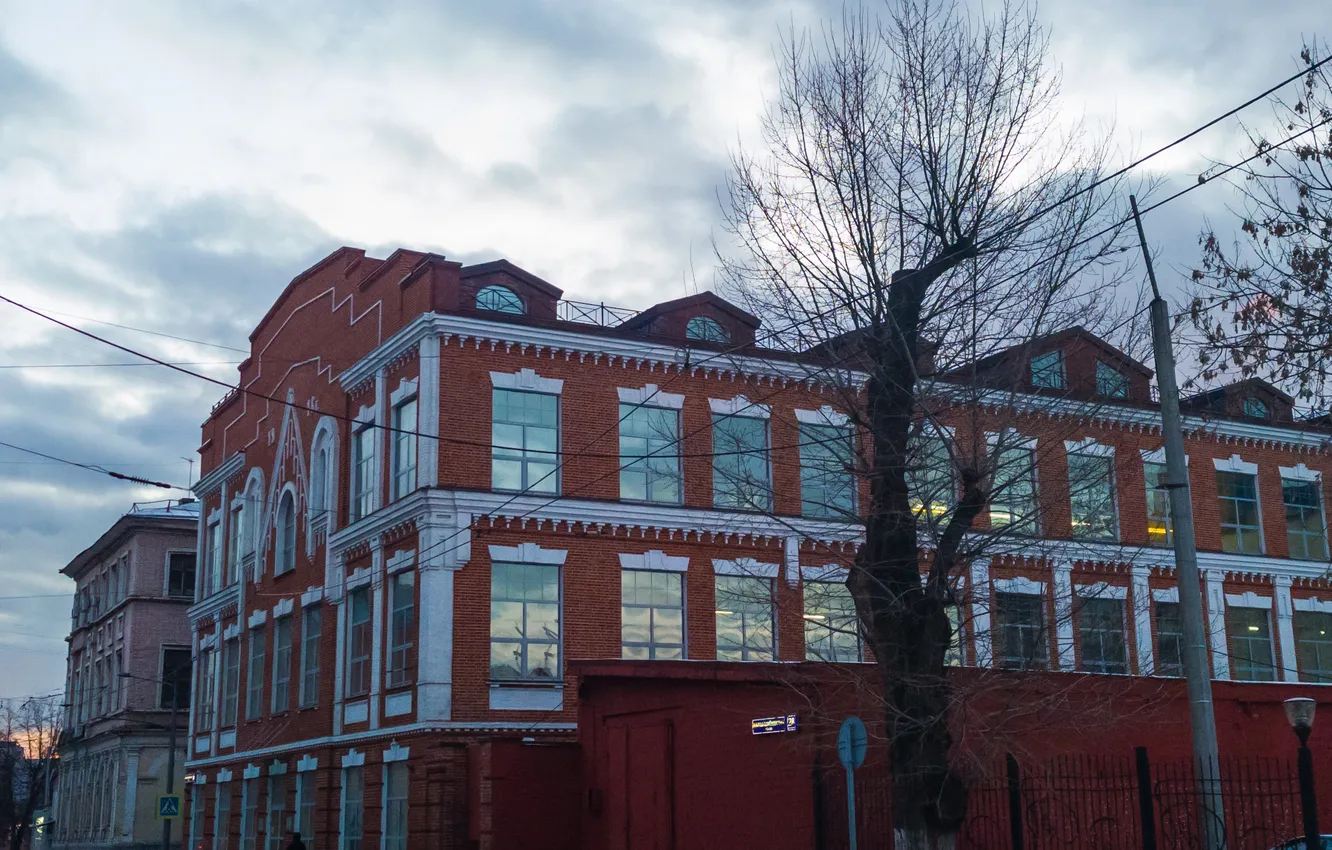 Photo wallpaper winter, the sky, clouds, trees, building, home, morning, Moscow
