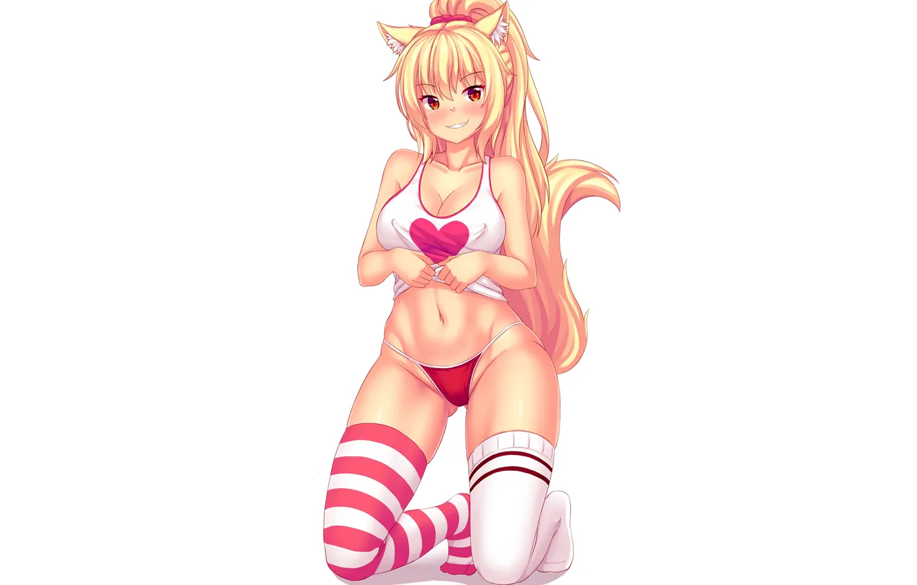 Photo wallpaper girl, sexy, lingerie, Cameltoe, cleavage, panties, thighhighs, long hair