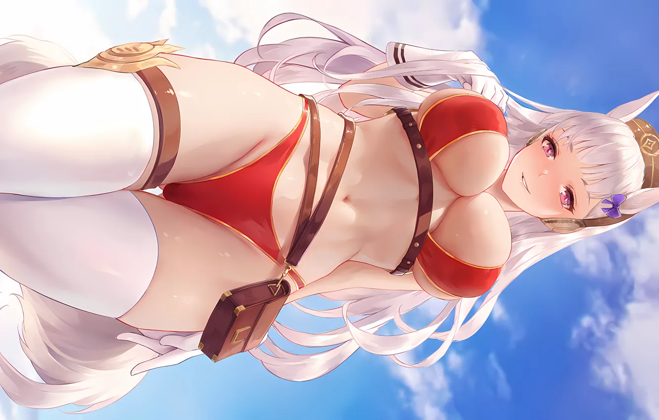 Photo wallpaper girl, sexy, cleavage, thighhighs, sky, long hair, legs, hat