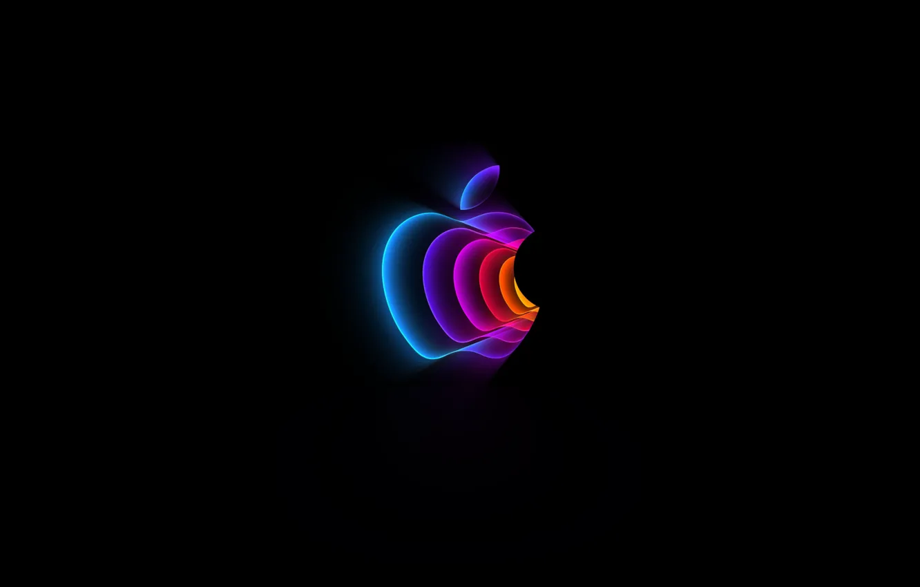 Photo wallpaper apple, colorful, logo, black background, Apple, Event 2022