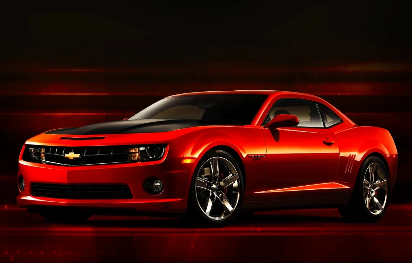 Photo wallpaper Red, Auto, Chevrolet, Lights, camaro, Coupe, The front